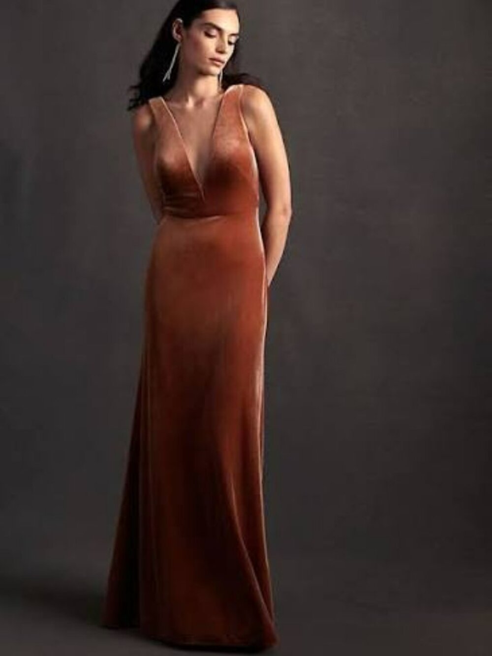Jenny Yoo Logan Orange Formal Bridesmaid Dress Size 10 Velour Deep V